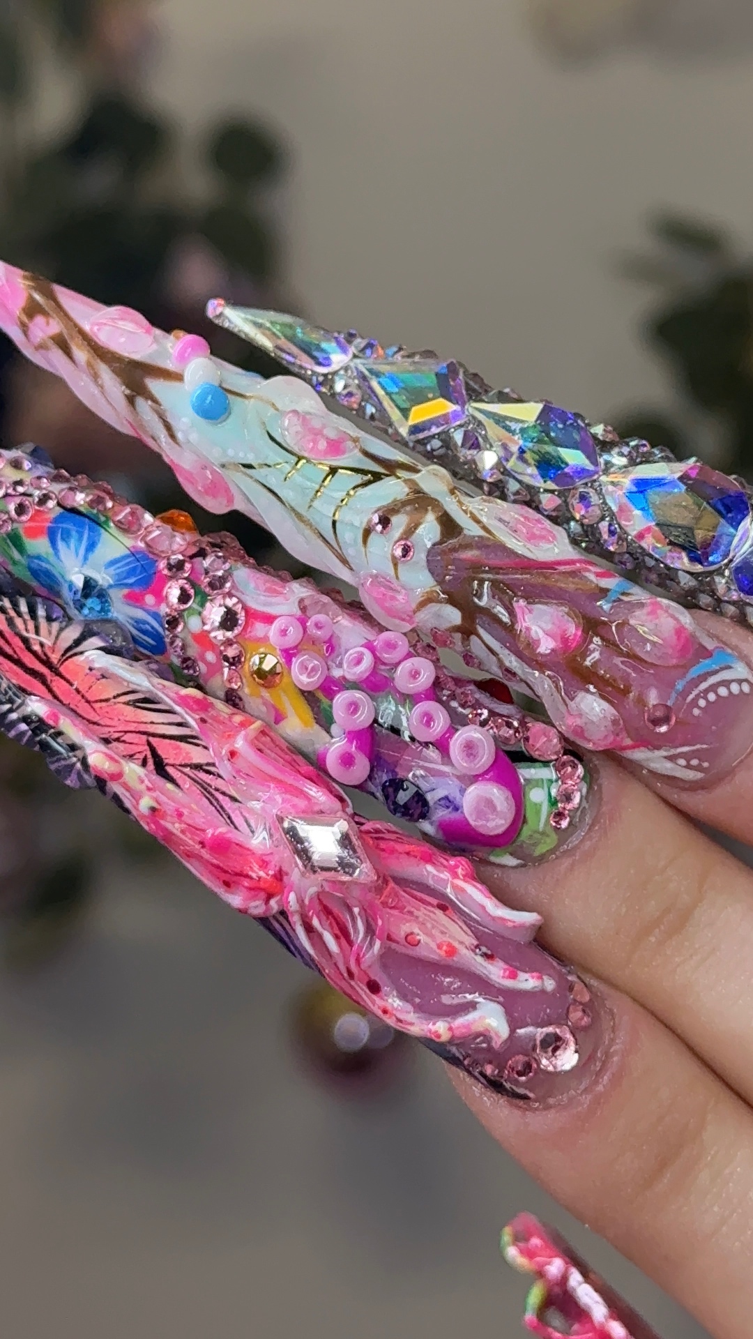Hand-painted floral bling stiletto set with crystals