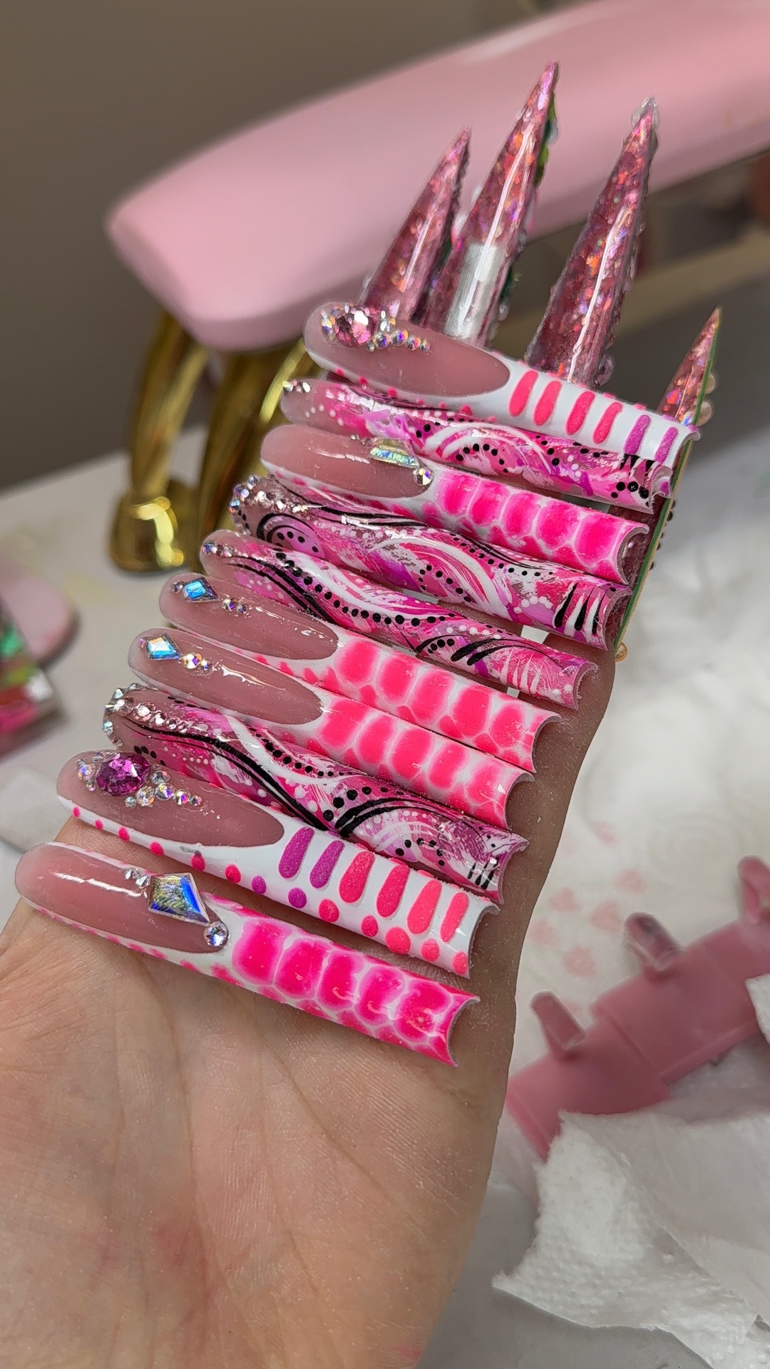 Pink spike and french tip custom set